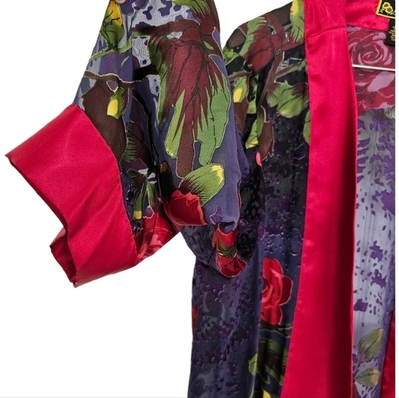 Floral boho burn out vevet silk blend sheer multicolor prints top size 1X - Picture 6 of 11